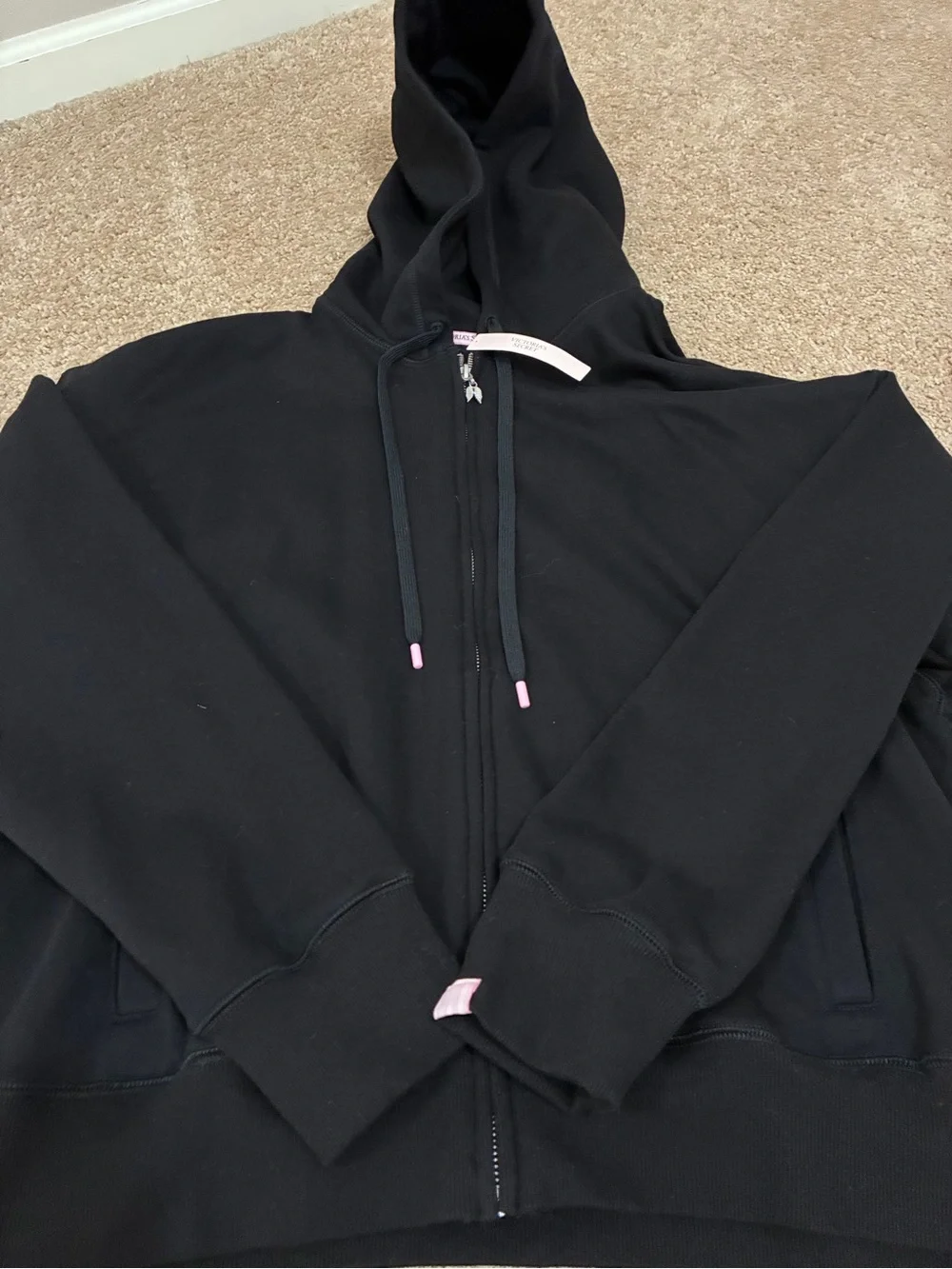 NWT Black Full Zip Hoodie with Pink Angel Wings Graphic - Picture 2 of 2
